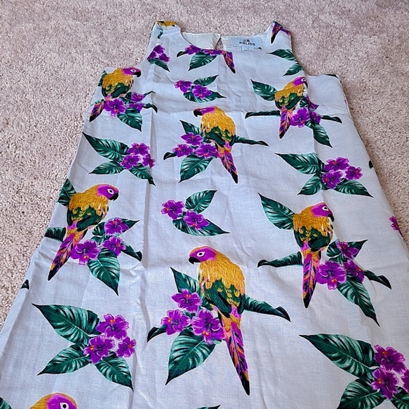 28 PALMS Women's Sleeveless Bird Floral Tropical Print Linen Sheath Dress - Picture 3 of 8